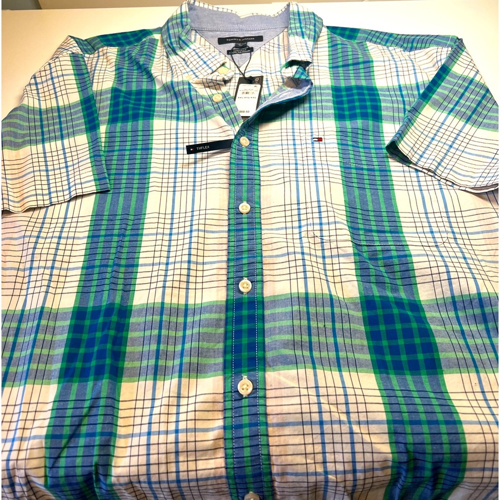 Tommy Hilfiger Custom Fit Men’s Casual Shirt XXL Cotton Blend Short Sleeve New